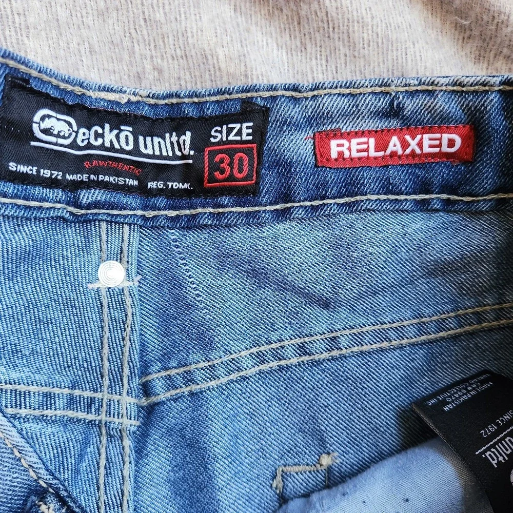 Vintage Ecko Denim Shorts Mens 30 Jorts Blue Zip Fly Chino Casual Adult Y2K‎